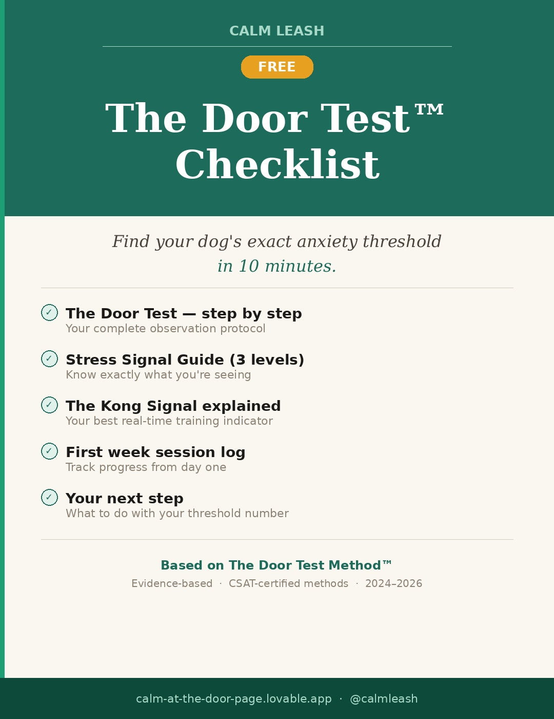 The Door Test™ Checklist — Find Your Dog's Exact Anxiety Threshold in 10 Minutes